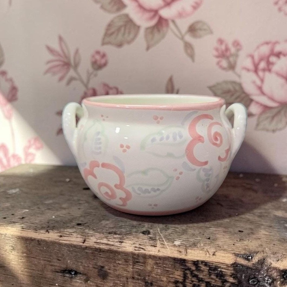 Rosa Shafford Floral Bowl, Vintage Hand-Painted Italian Ceramic Planter Open Top